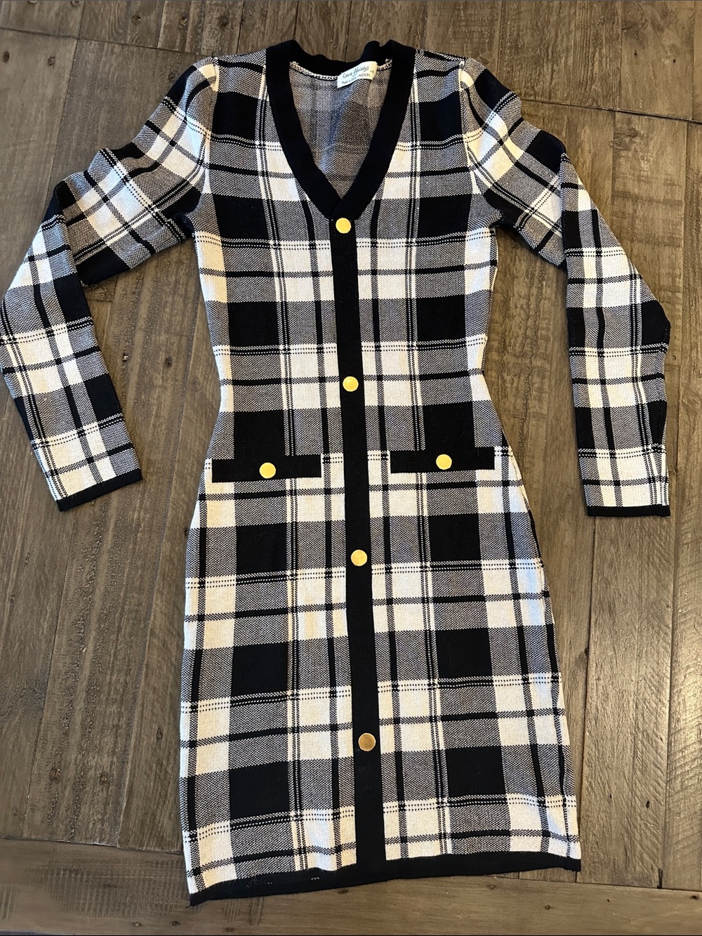 Plaid Knit Button-Front Dress - Black & White